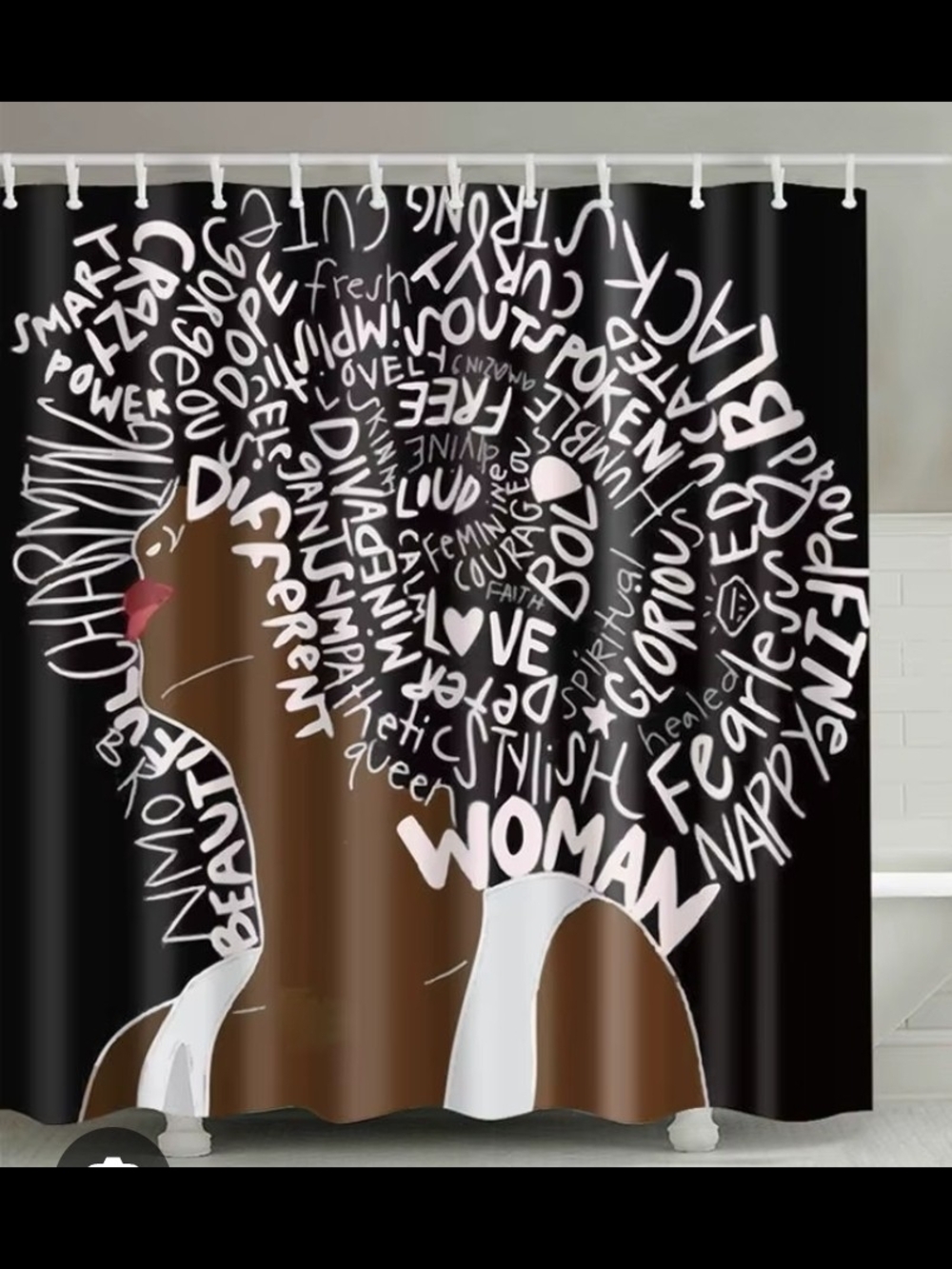 Empowered Woman Afro Typography Shower Curtain - Black & Brown